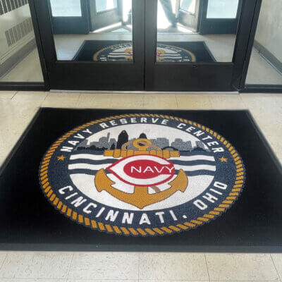 Super Berber logo mat with Navy Reserve logo mirror image