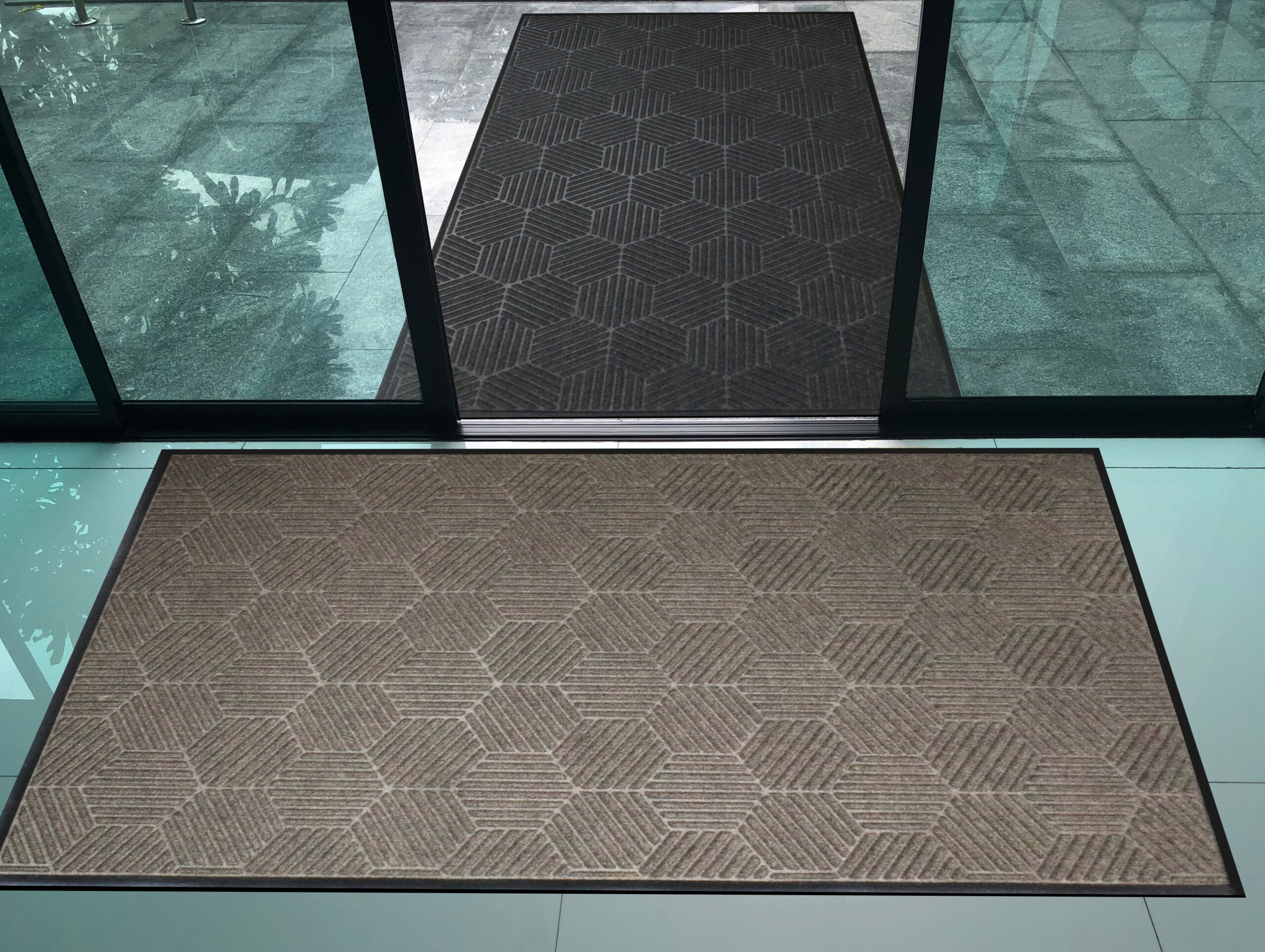 WaterHog Silver - in place glass door - 4x6 graphite and greige